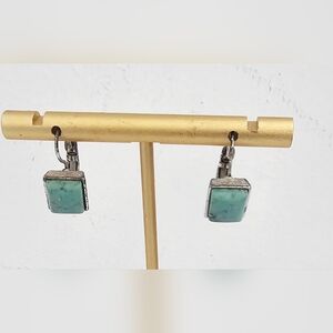 Elegant Small Rectangular Silver and Turquoise Earrings Clean Aesthic, Classic